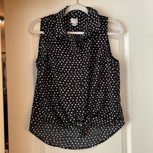 Cute sleeveless black A New Day blouse with white polka dots, size medium